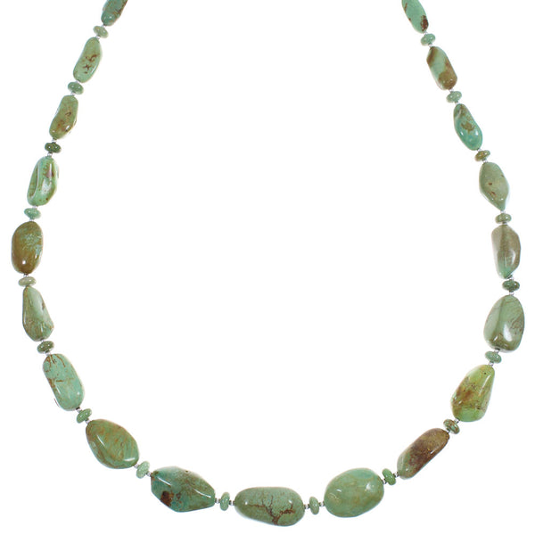 Kingman Turquoise Sterling Silver Native American Bead Necklace RX89053